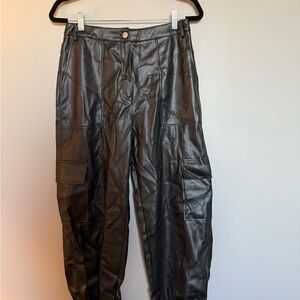 Forever 21 Black Faux Leather Cargo Pants